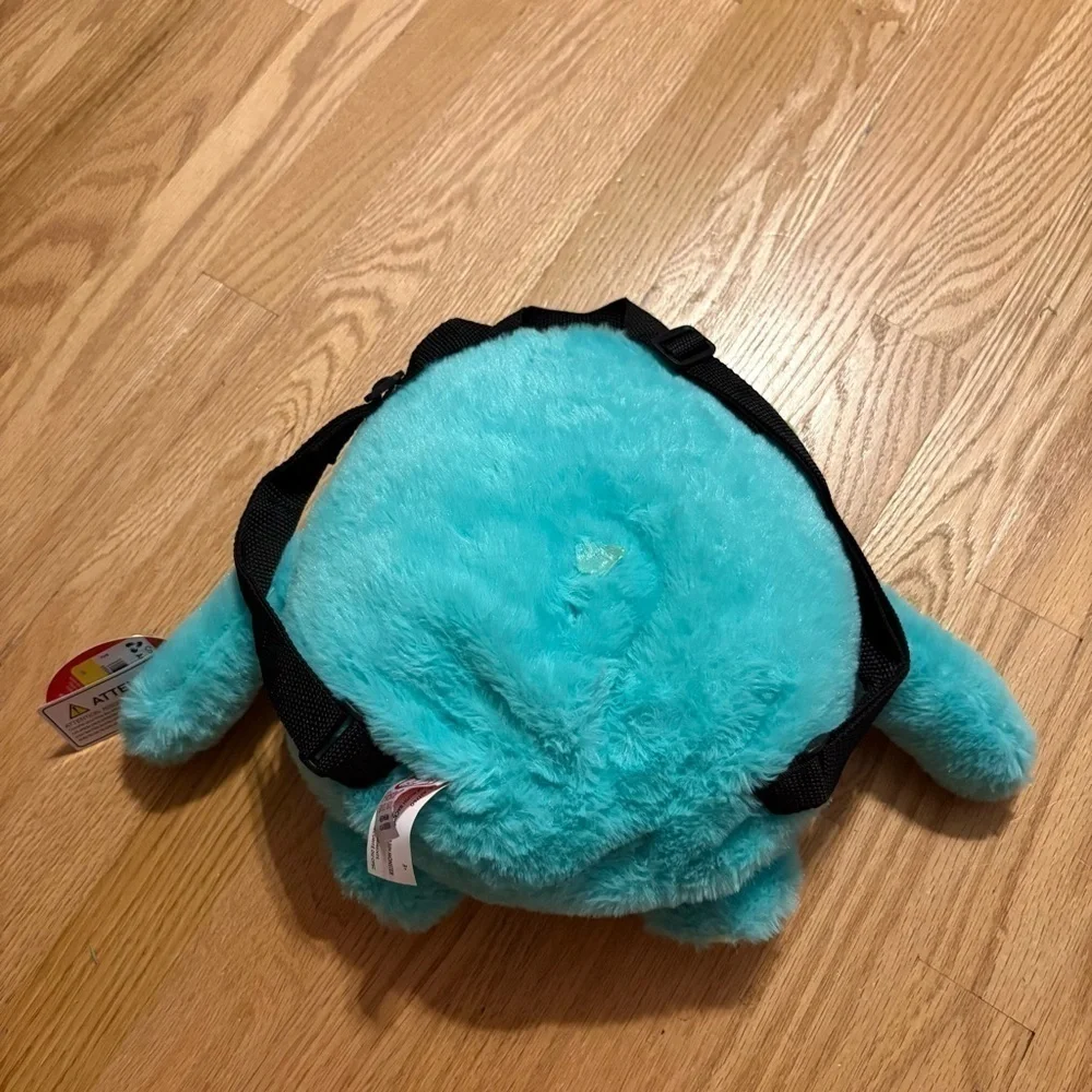Fiesta Monster Backpack Plush Fuzzy Blue Kids Book Bag NEW Zip
